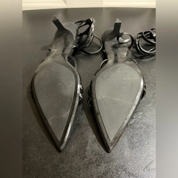 Zara Black Strappy Sandals kitten heel size 37/7 - Picture 9 of 9